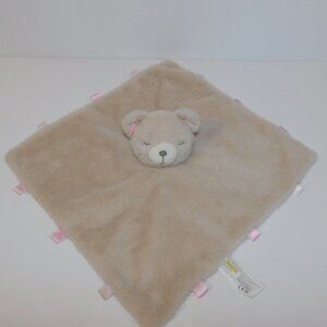 Kellytoy Plush Brown Tan Rattle Bear Security Blanket Pink Ears Baby Lovey Nunu